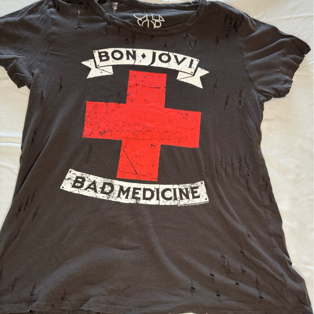Chaser Vintage Distressed Bon Jovi Livin on a Prayer Black T Shirt size L